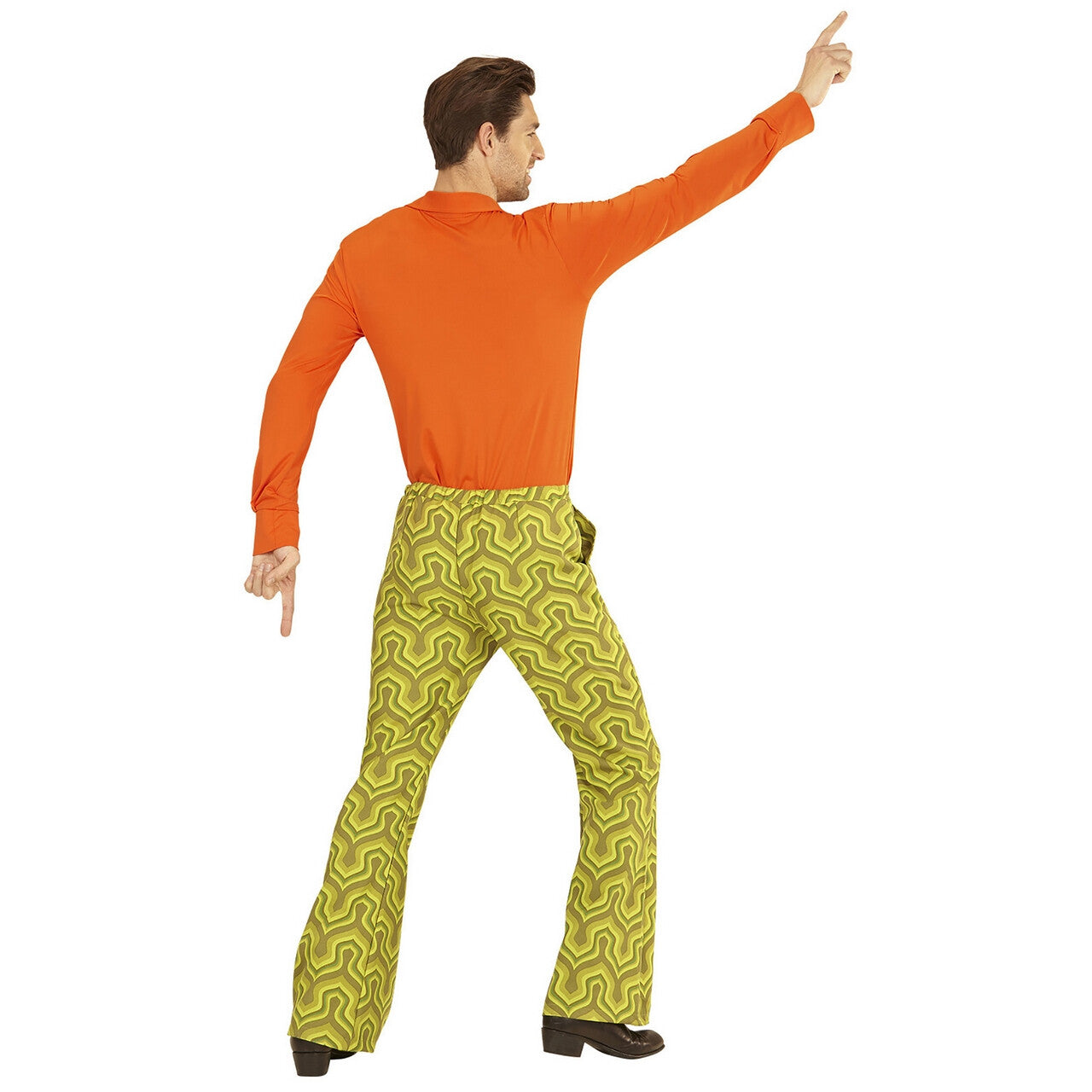 Op deze afbeelding zie je een Kostuums, van het merk Widmann. Groovy Gandalf 70s Heren Broek, Behang Man