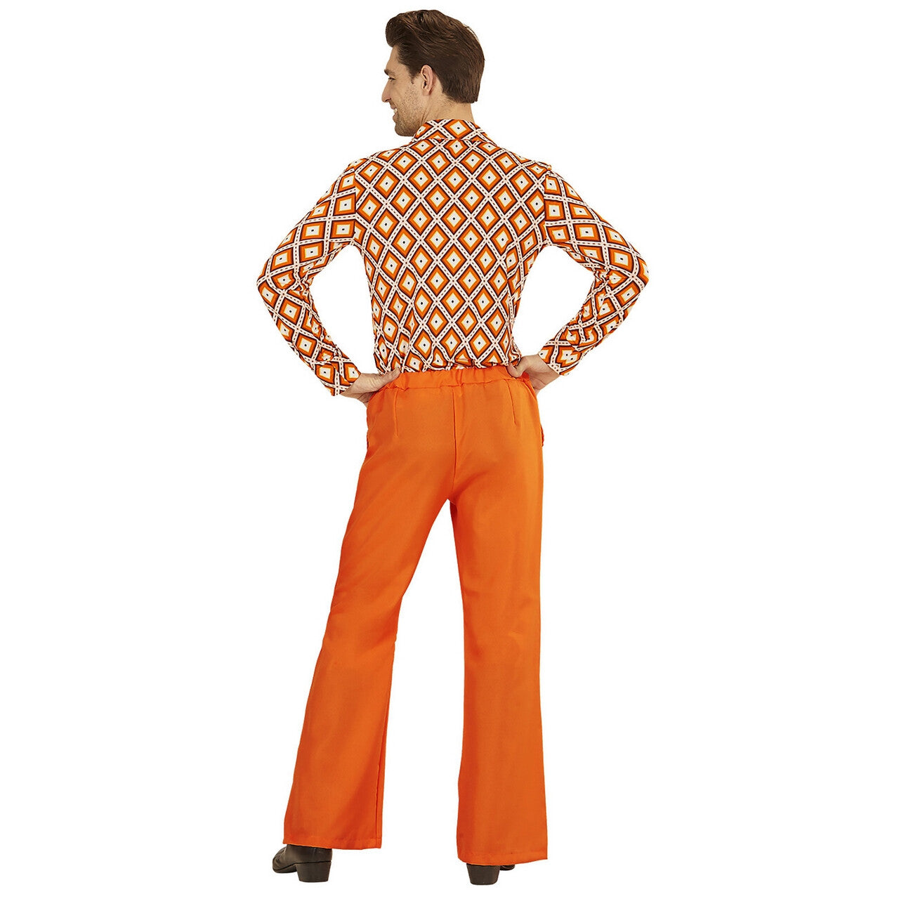 Op deze afbeelding zie je een Kostuums, van het merk Widmann. Groovy Gandalf 70s Heren Broek, Oranje Man