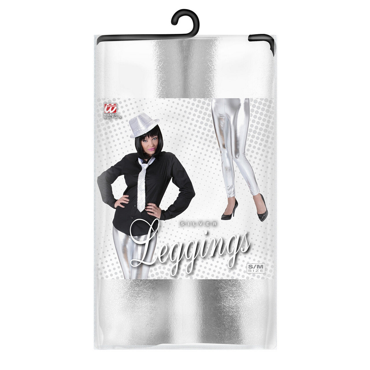 Op deze afbeelding zie je een Kostuums, van het merk Widmann. Glossy Zilveren Legging Vrouw