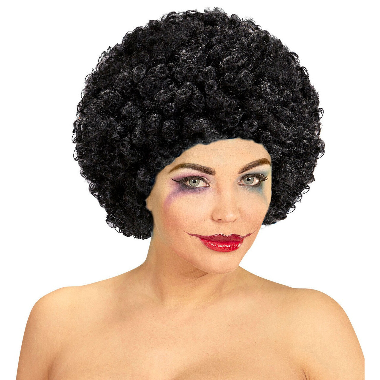 Op deze afbeelding zie je een Accessoires, van het merk Widmann. Afro Clownpruik Krullen, Zwart