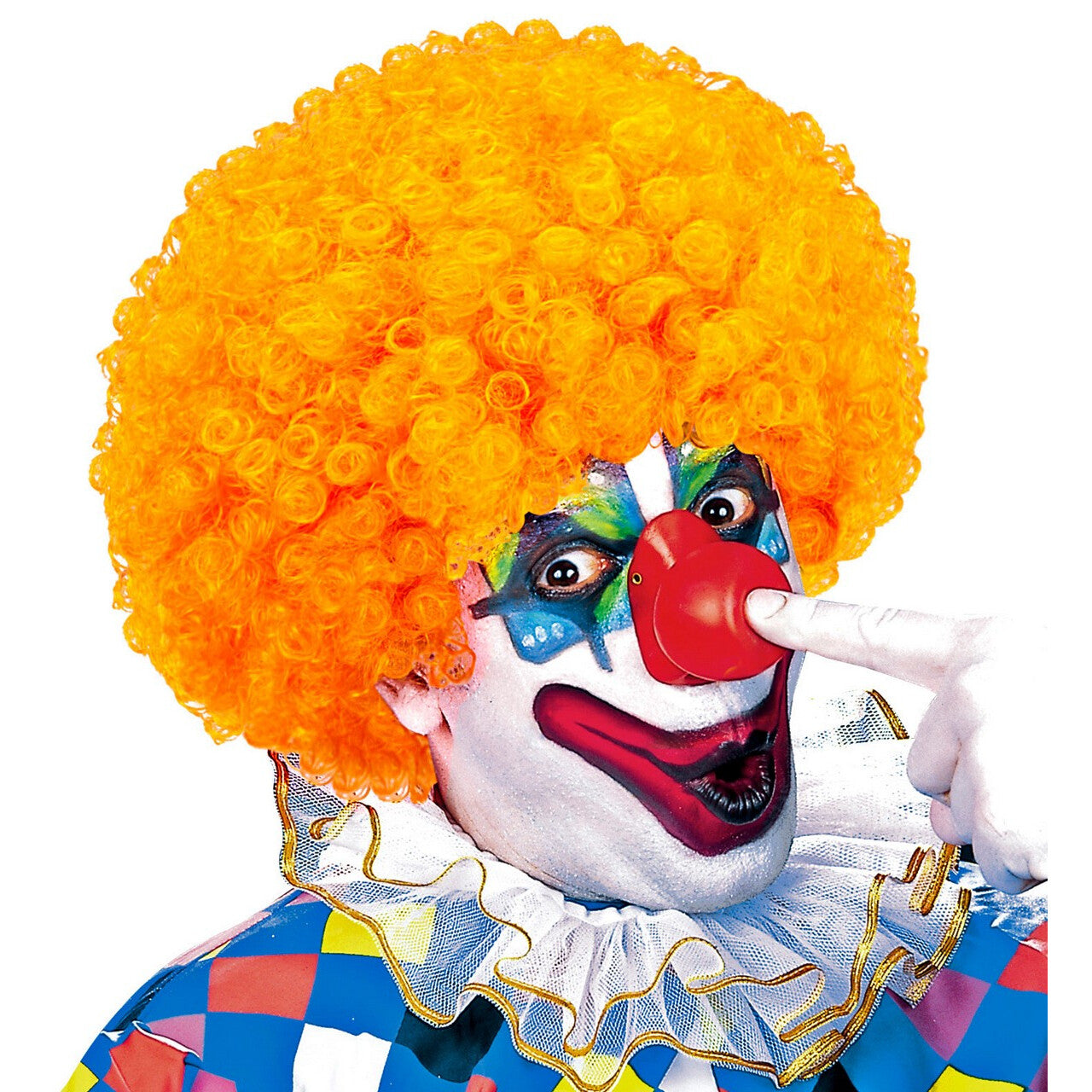 Op deze afbeelding zie je een Accessoires, van het merk Widmann. Afro Clownpruik Krullen, Oranje