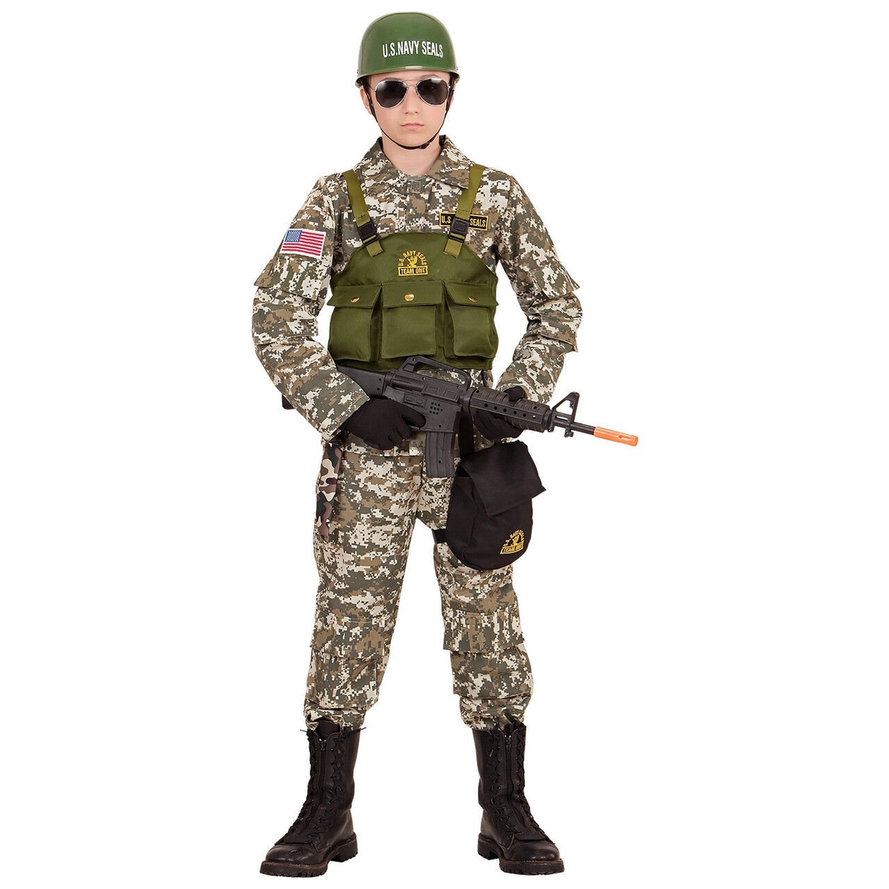 Op deze afbeelding zie je een Kostuums, van het merk Widmann. Dessert Navy Seals Jongen Kostuum