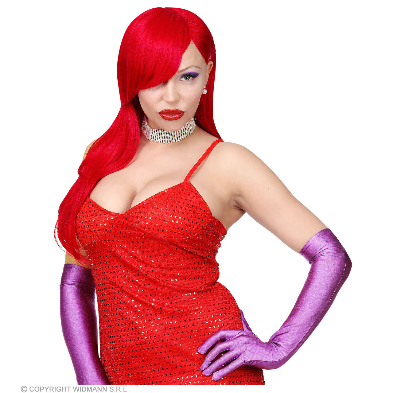 Op deze afbeelding zie je een Accessoires, van het merk Widmann. Jessica Rabbit Cosplay Pruik Lang Rood Haar