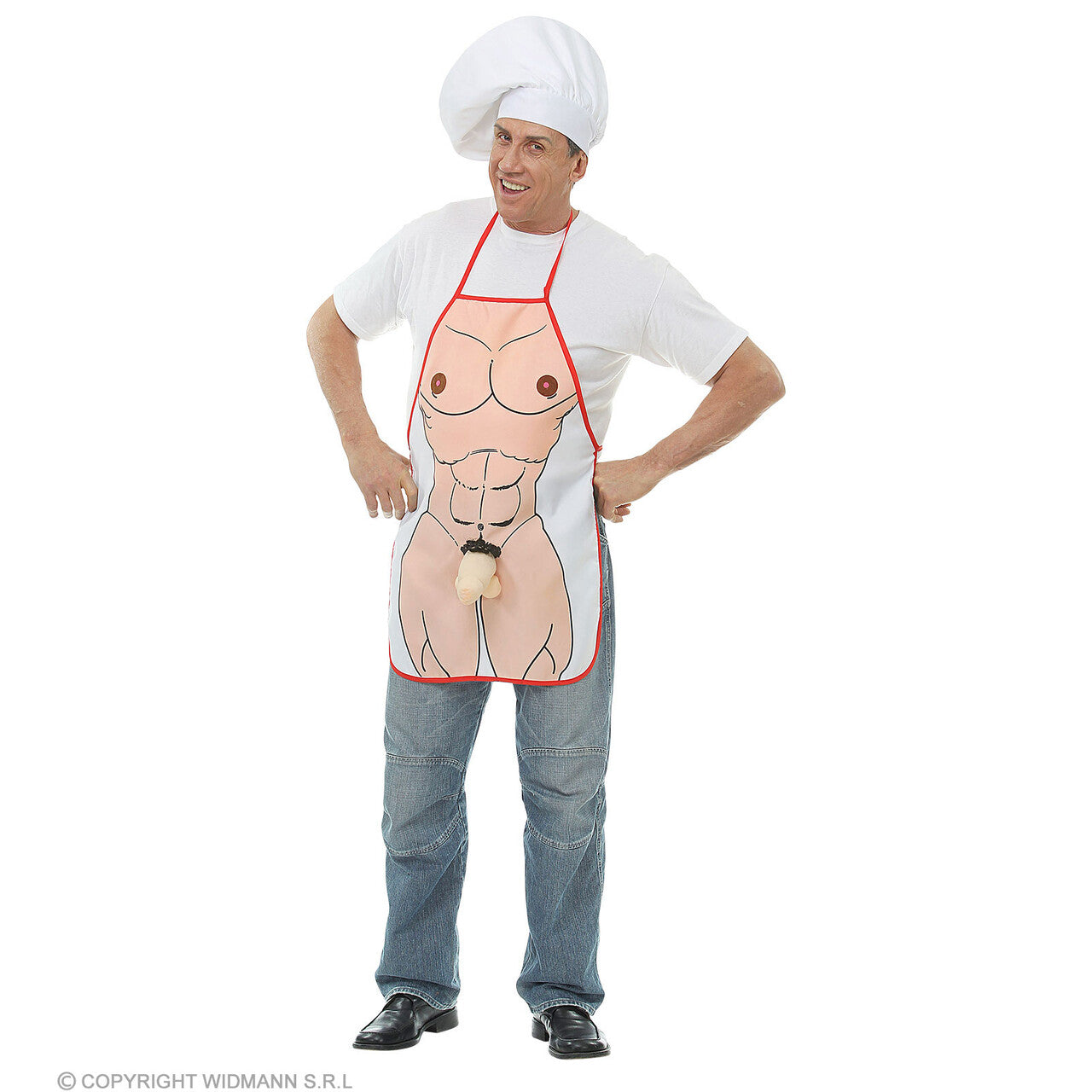 Op deze afbeelding zie je een Accessoires, van het merk Widmann. Gespierde Kok Schort Met Aanhangsel