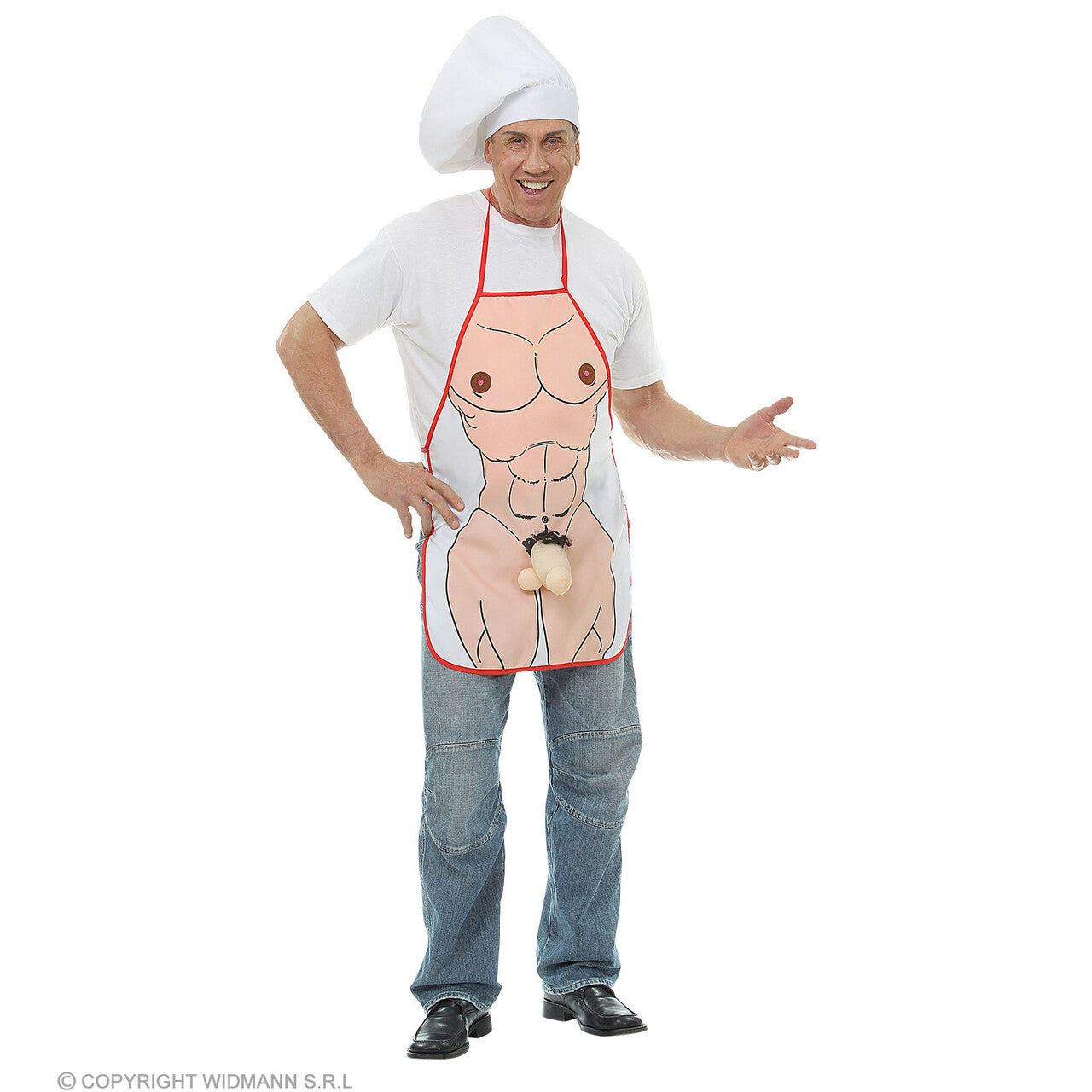 Op deze afbeelding zie je een Accessoires, van het merk Widmann. Gespierde Kok Schort Met Aanhangsel