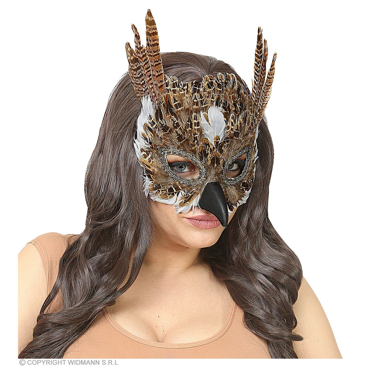 Op deze afbeelding zie je een Accessoires, van het merk Widmann. Gevederd Masker Wijze Uil