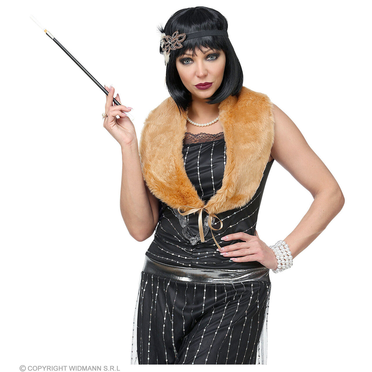 Op deze afbeelding zie je een Accessoires, van het merk Widmann. Charleston Flapper Set Stola En Hoofdband Bruin
