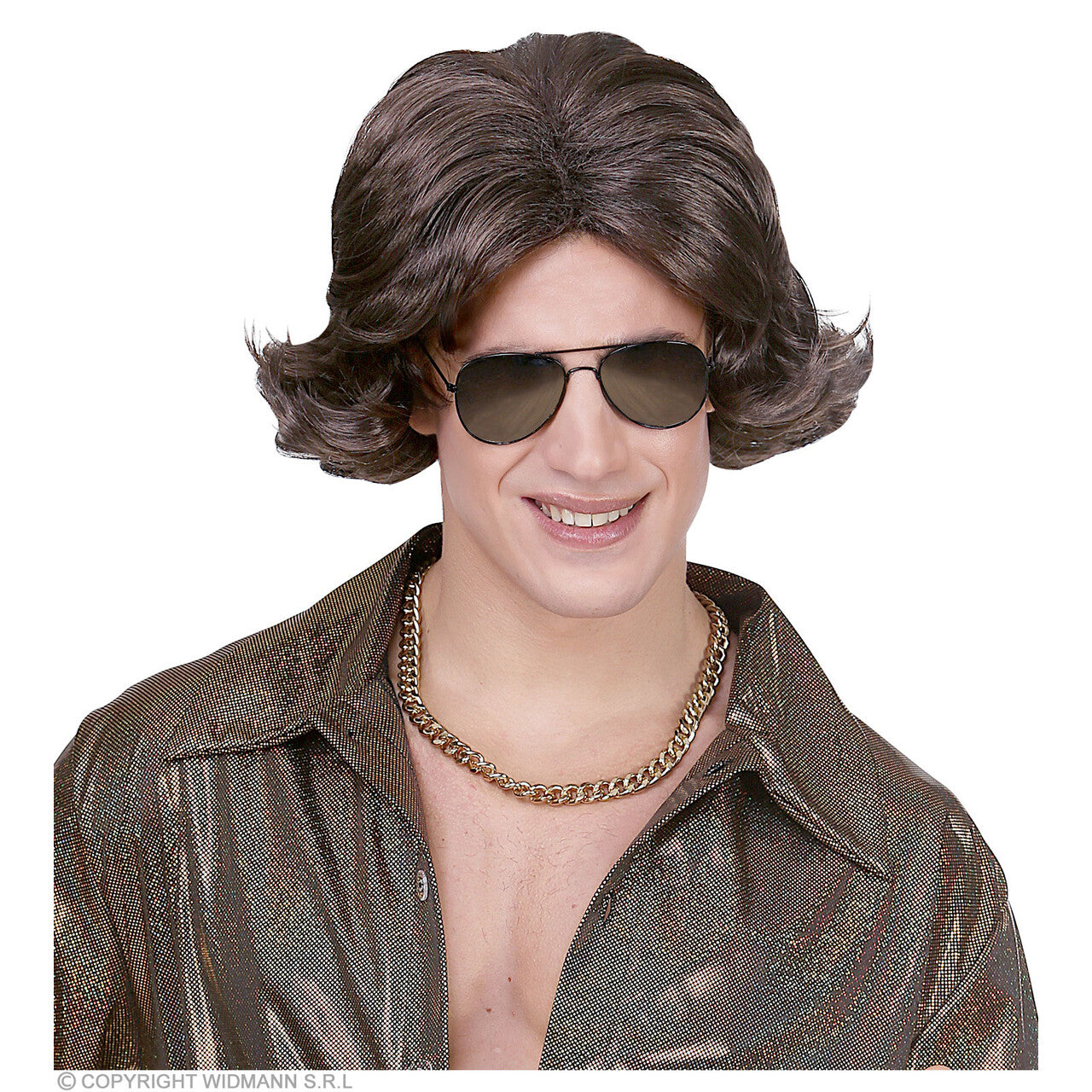 Op deze afbeelding zie je een Accessoires, van het merk Widmann. Kc Jaren 70 Disco Pruik Bruin