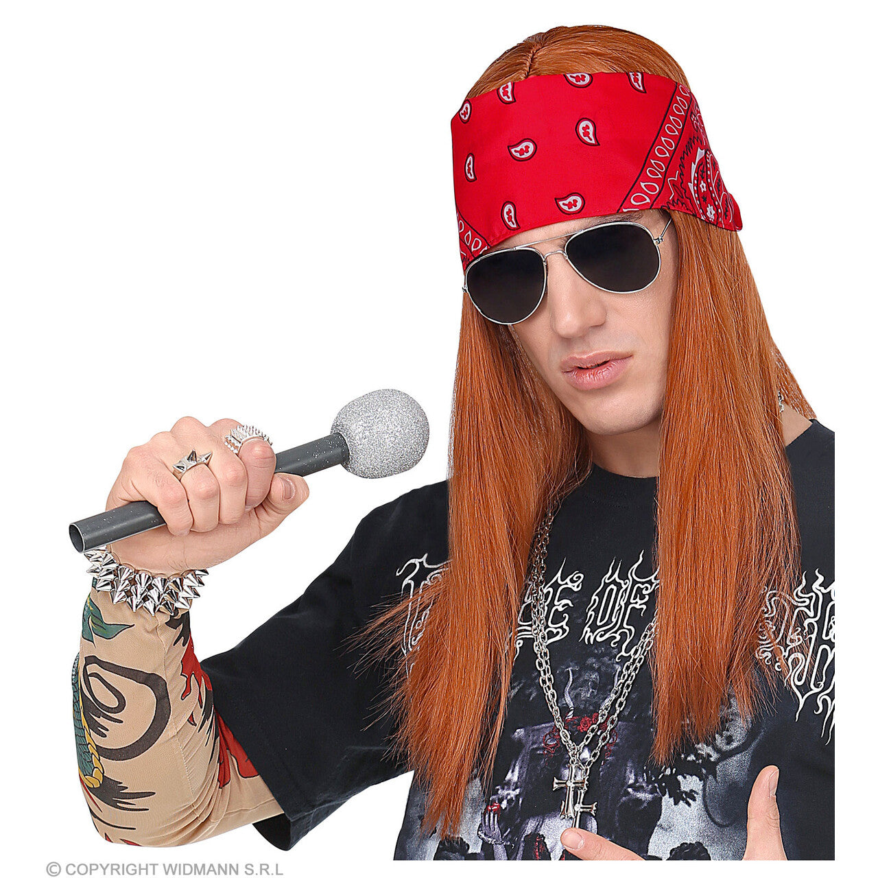 Op deze afbeelding zie je een Accessoires, van het merk Widmann. Biker AXL Pruik Met Bandana En Zonnebril