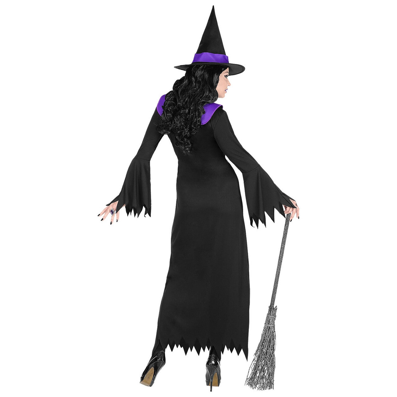Op deze afbeelding zie je een Kostuums, van het merk Widmann. Diep Duistere Zwart Paarse Halloween Heks Vrouw Kostuum