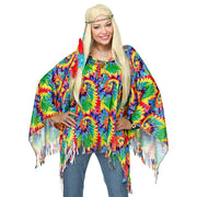 Op deze afbeelding zie je een Kostuums, van het merk Widmann. Hippie Poncho Wild Patroon Met Hoofdband Vrouw Kostuum