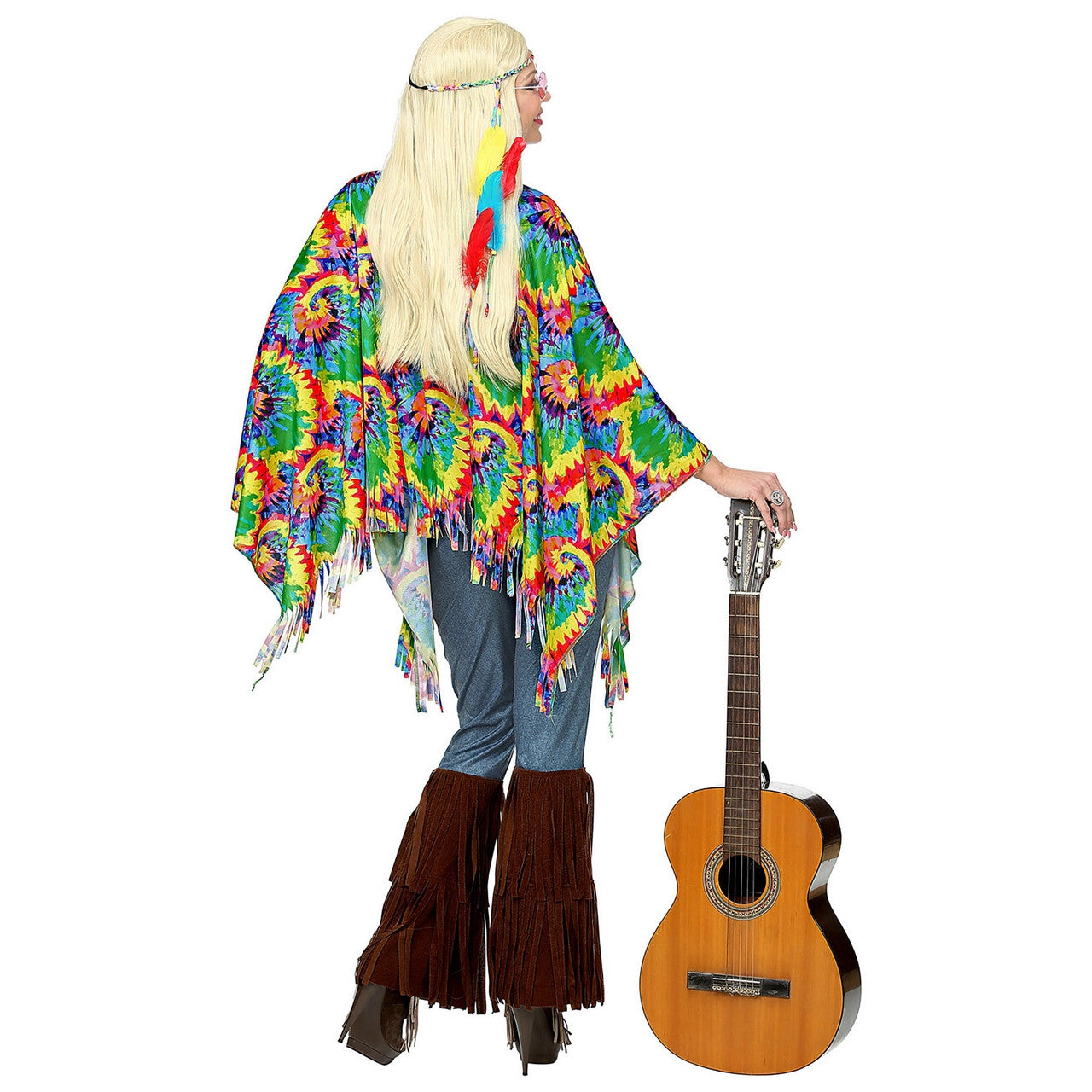 Op deze afbeelding zie je een Kostuums, van het merk Widmann. Hippie Poncho Wild Patroon Met Hoofdband Vrouw Kostuum