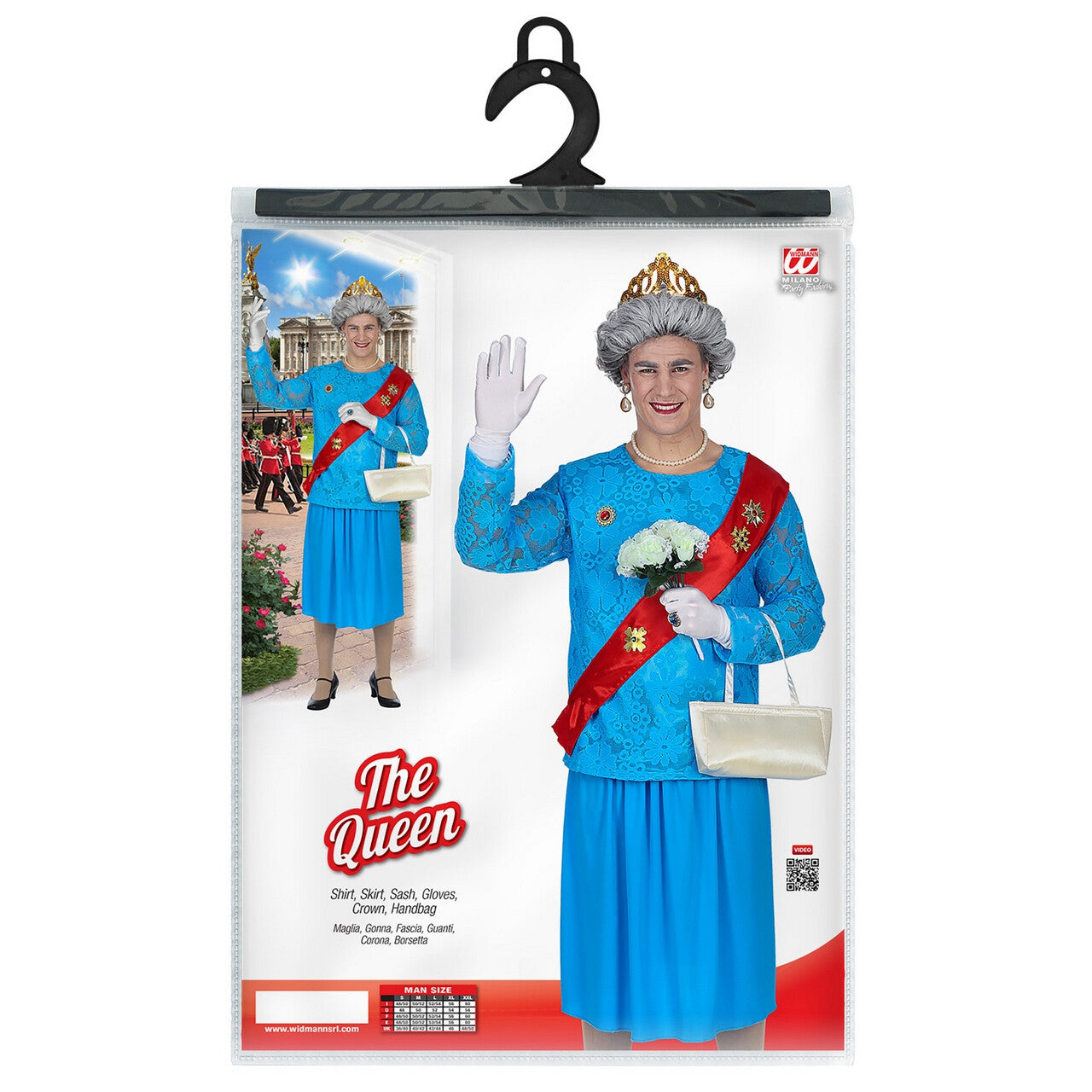 Op deze afbeelding zie je een Kostuums, van het merk Widmann. The Queen Koningin Van Engeland Elizabeth Man Kostuum
