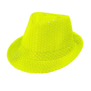 Op deze afbeelding zie je een Accessoires, van het merk Widmann. Neon Gele Fedora Hoed Met Pailletten