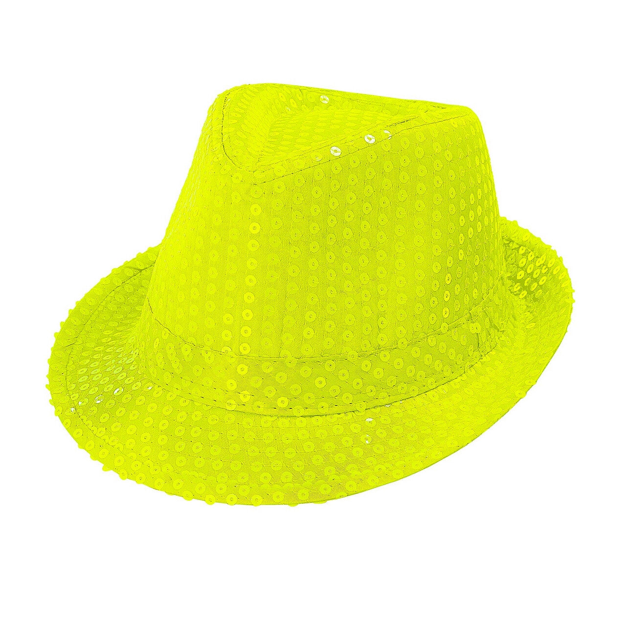 Op deze afbeelding zie je een Accessoires, van het merk Widmann. Neon Gele Fedora Hoed Met Pailletten