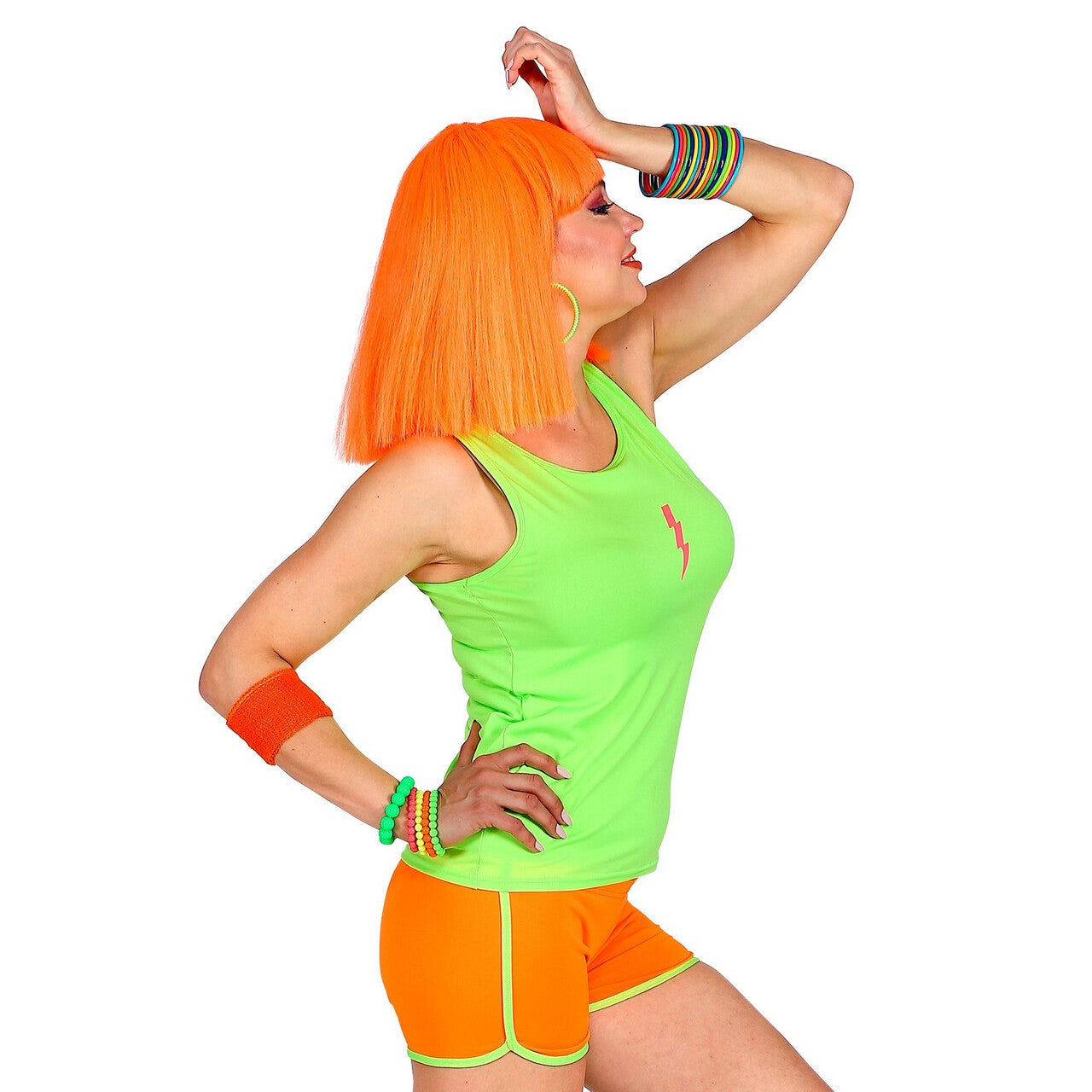 Op deze afbeelding zie je een Kostuums, van het merk Widmann. Sportieve Hotpants Neon Oranje Vrouw