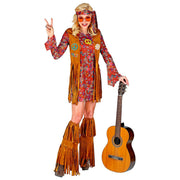 Op deze afbeelding zie je een Kostuums, van het merk Widmann. Francien Fraaie Franjes Hippie Jaren 60 Vrouw Kostuum
