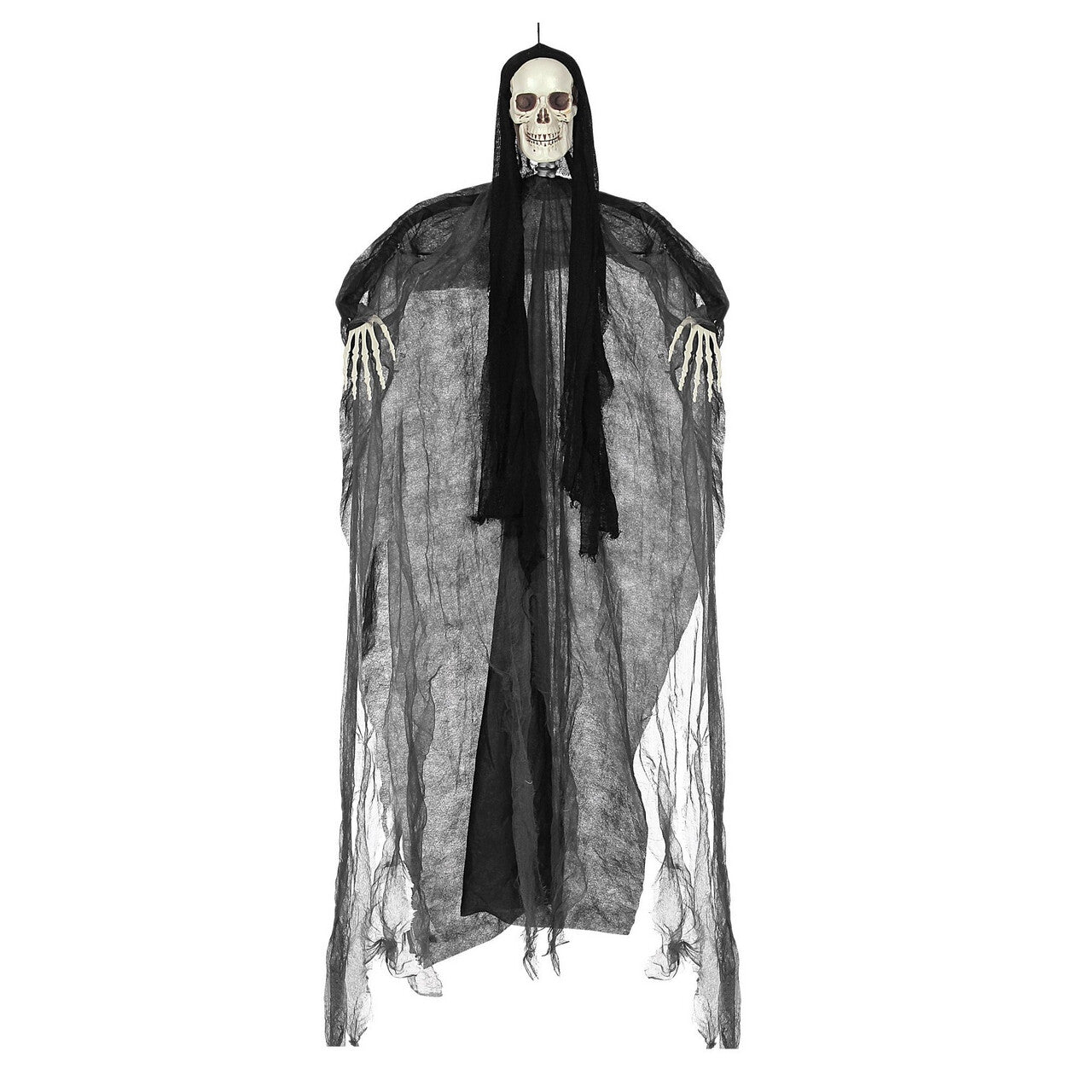 Op deze afbeelding zie je een Decoratie, van het merk Widmann. Zwarte Grim Reaper 153 Centimeter