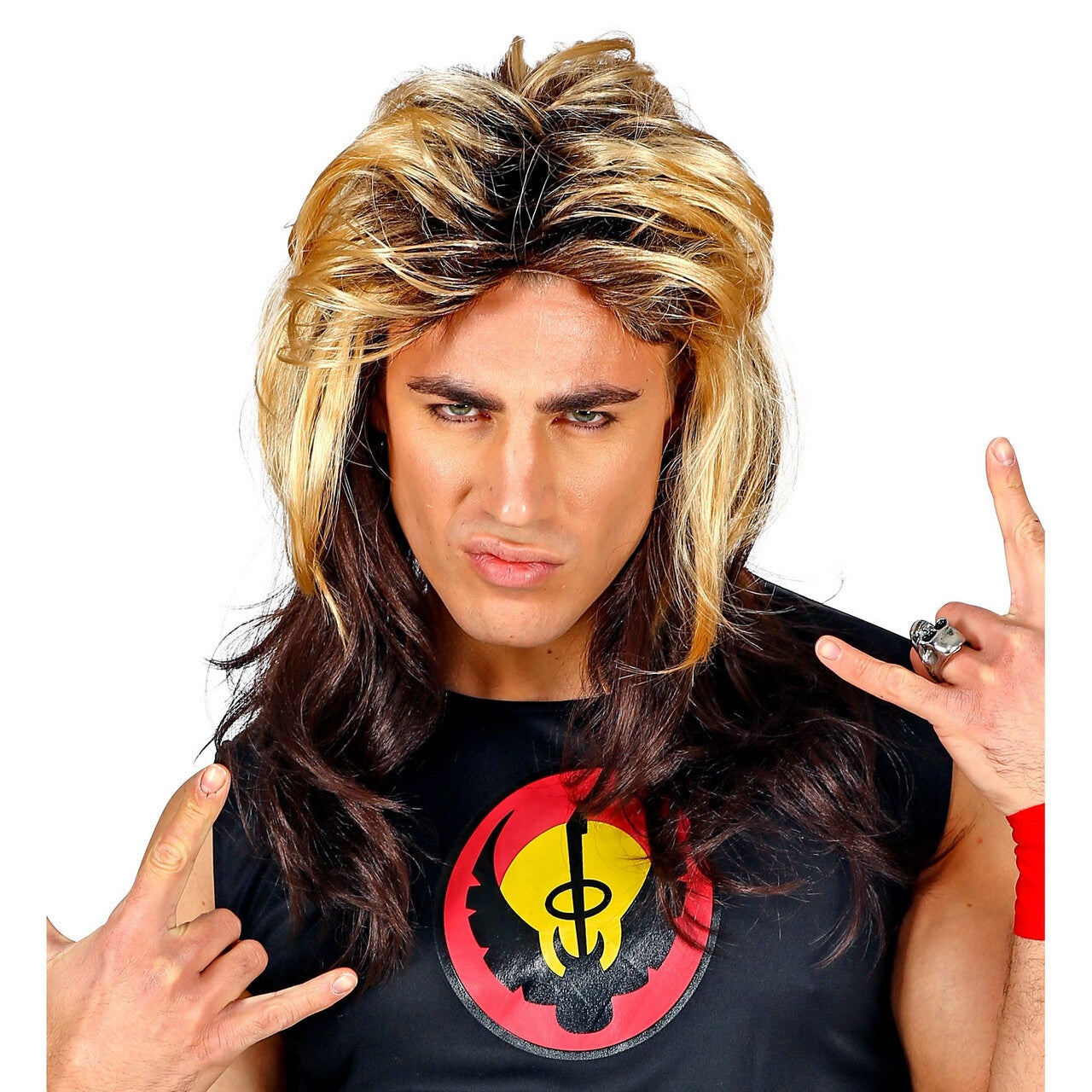 Op deze afbeelding zie je een Accessoires, van het merk Widmann. Jaren 80 Rocker Pruik Bon Jovi