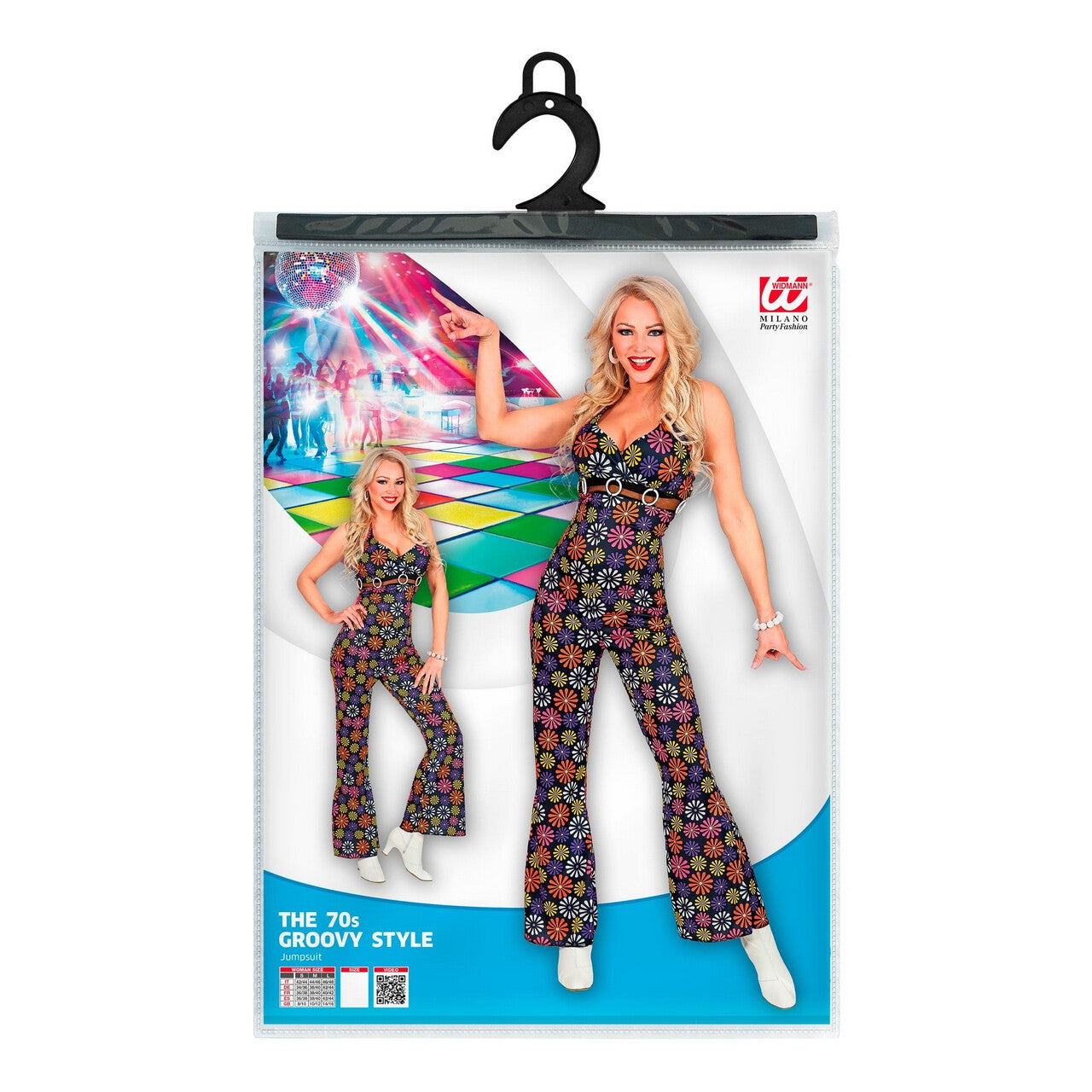 Op deze afbeelding zie je een Kostuums, van het merk Widmann. Overal Bloemen Flower Power Hippie Jumpsuit Vrouw Kostuum