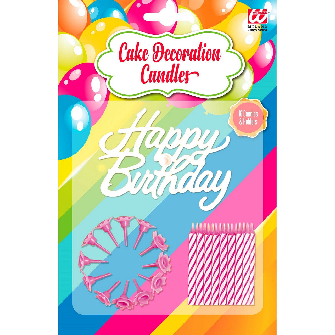 Op deze afbeelding zie je een Decoratie, van het merk Widmann. 16 Roze Taart Kaarsjes Met Houder