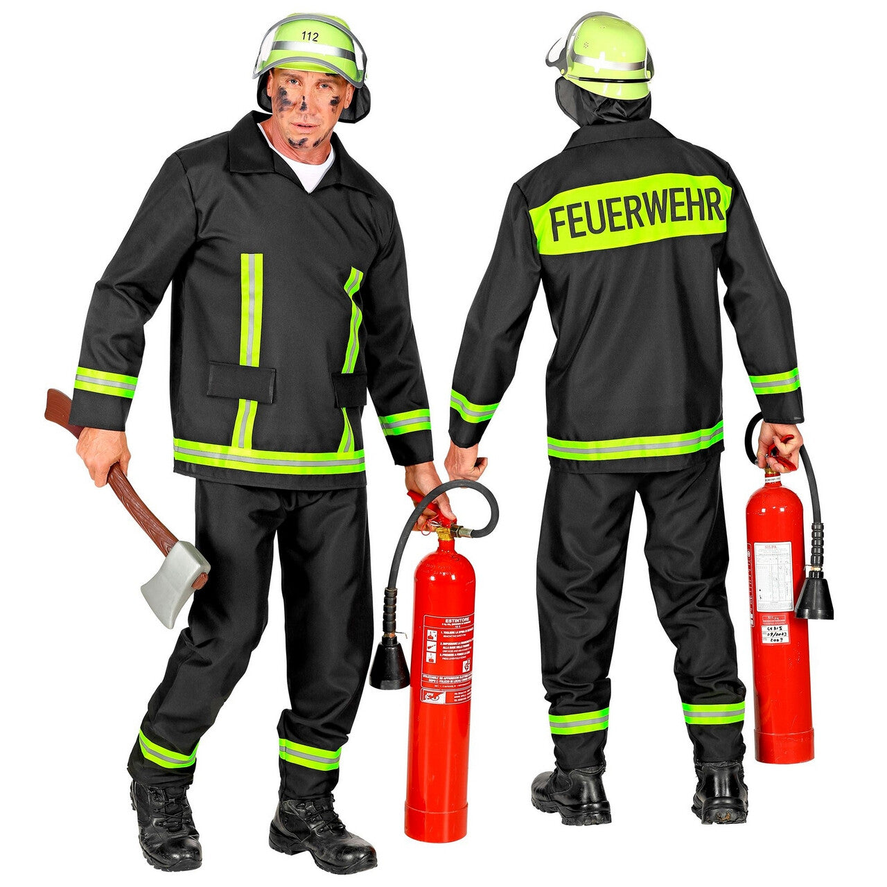 Op deze afbeelding zie je een Kostuums, van het merk Widmann. Brandweerman Feuerwehr Huizenhoge Vlammen Kostuum