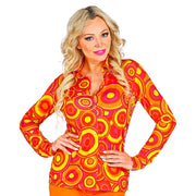 Op deze afbeelding zie je een Kostuums, van het merk Widmann. Knaloranje Jaren 70 Koningin Van De Dansvloer Shirt Vrouw