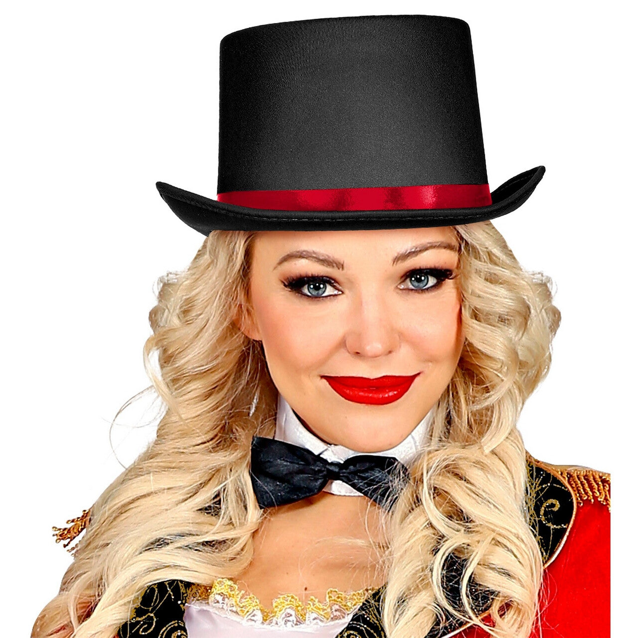 Op deze afbeelding zie je een Accessoires, van het merk Widmann. Hoge Hoed Circusartiest Zwart Met Rode Band