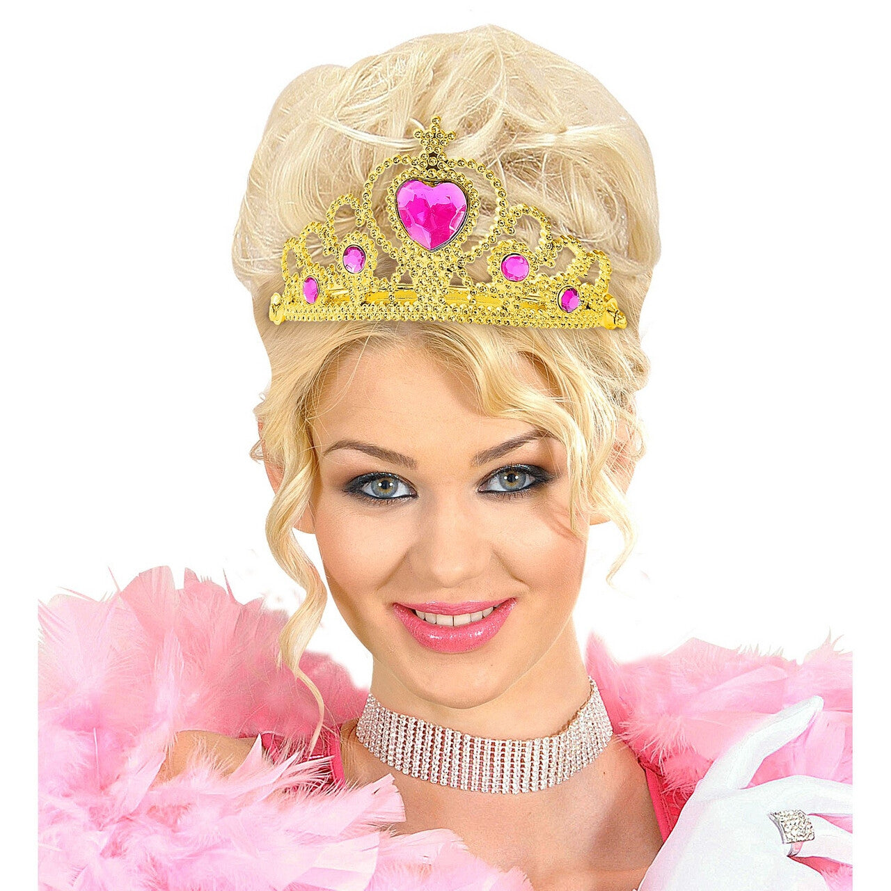 Op deze afbeelding zie je een Accessoires, van het merk Widmann. Gouden Tiara Met Roze Steentjes Prinses