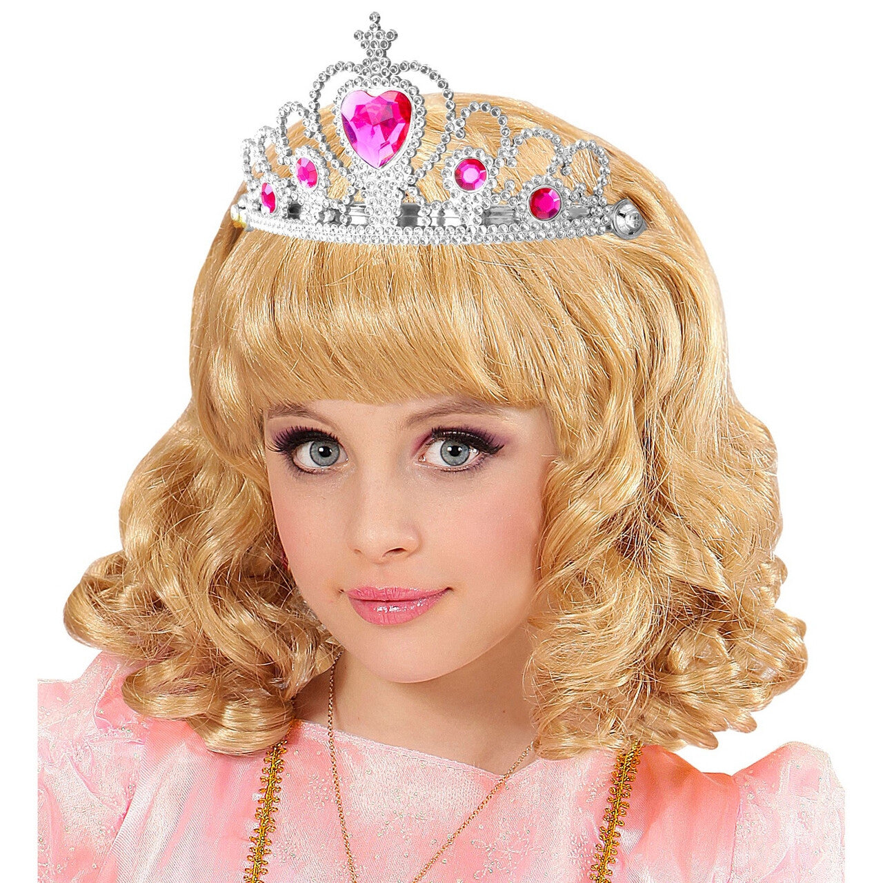 Op deze afbeelding zie je een Accessoires, van het merk Widmann. Zilveren Tiara Met Roze Steentjes Prinses