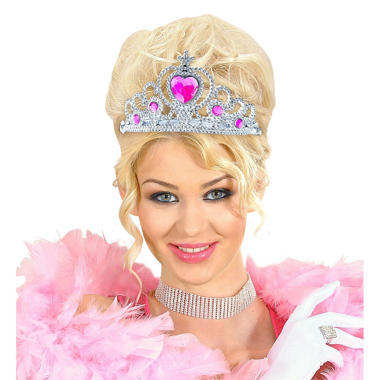 Op deze afbeelding zie je een Accessoires, van het merk Widmann. Zilveren Tiara Met Roze Steentjes Prinses