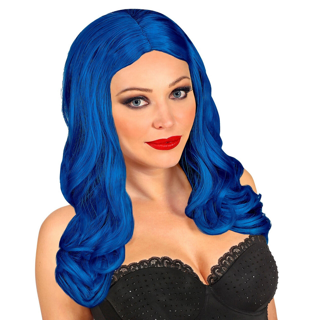 Op deze afbeelding zie je een Accessoires, van het merk Widmann. Pruik Roxy Donkerblauw