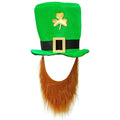 Grüner Leprechaun-Hut Mit Bart Und Kleeblatt