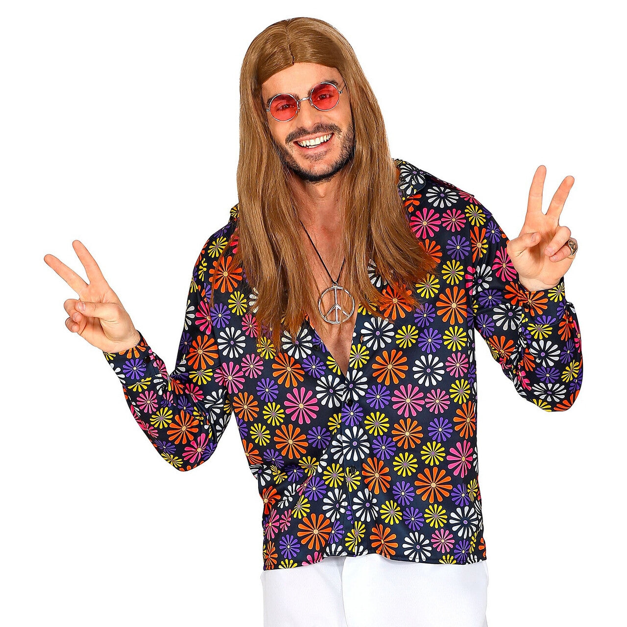 Op deze afbeelding zie je een Kostuums, van het merk Widmann. Shirt Vol Madeliefjes Hippie Man