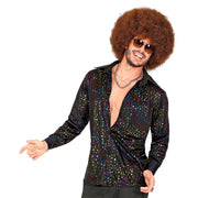 Op deze afbeelding zie je een Kostuums, van het merk Widmann. Groovy Style Disco Zwarte Stippen Shirt 70s Man