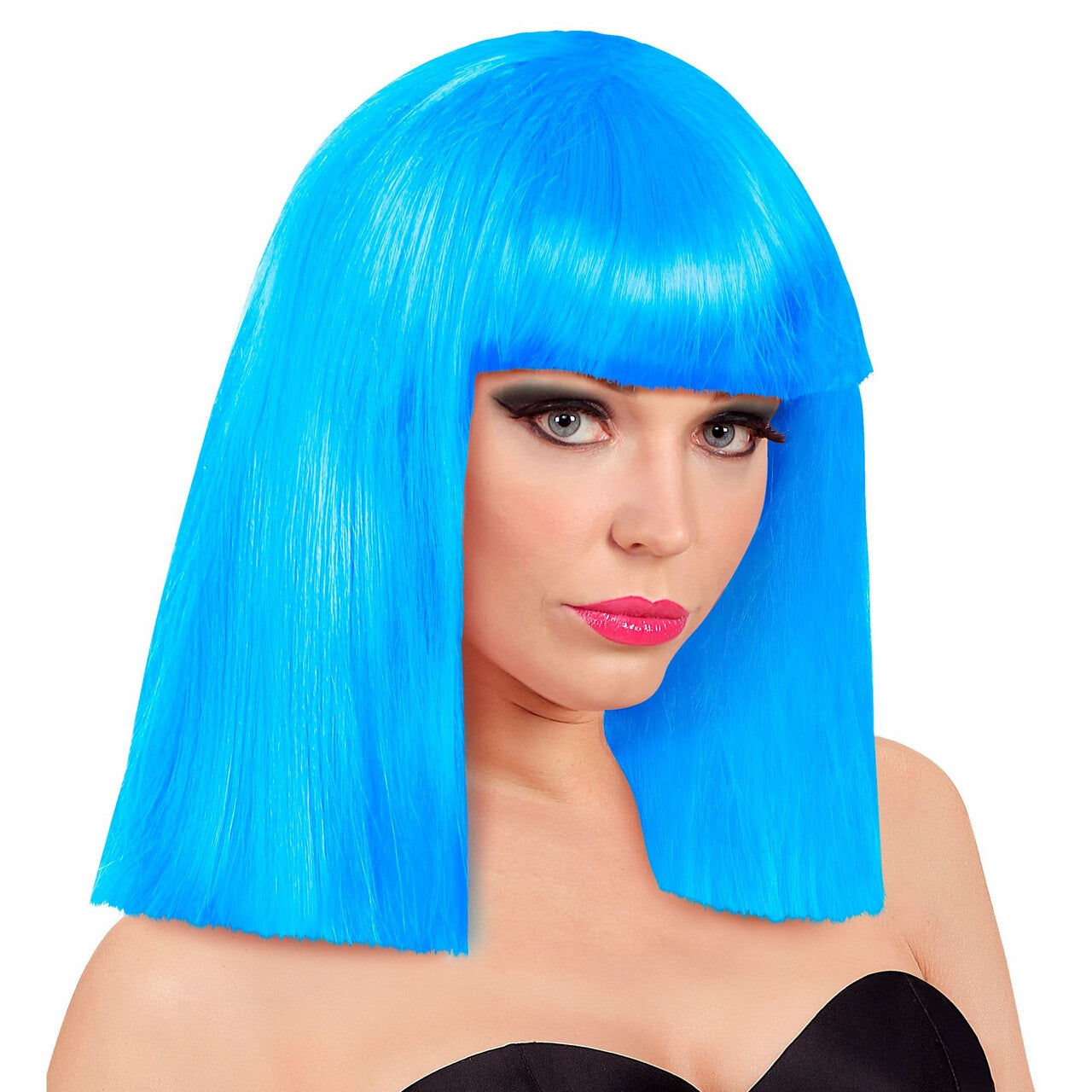 Op deze afbeelding zie je een Accessoires, van het merk Widmann. Pruik Showgirl Steil Haar Hemelsblauw