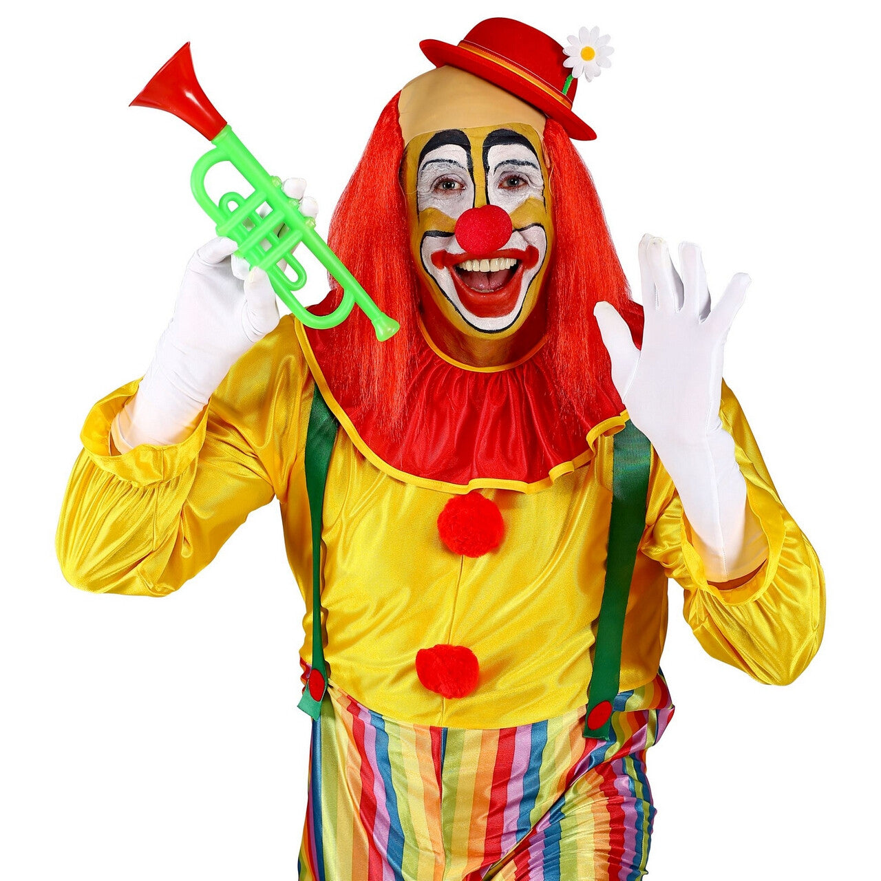 Op deze afbeelding zie je een Accessoires, van het merk Widmann. Kale Schedel Met Lang Rood Haar Clown
