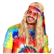 Op deze afbeelding zie je een Accessoires, van het merk Widmann. Hippie Pruik Met Hoofdband Tie Dye Blond