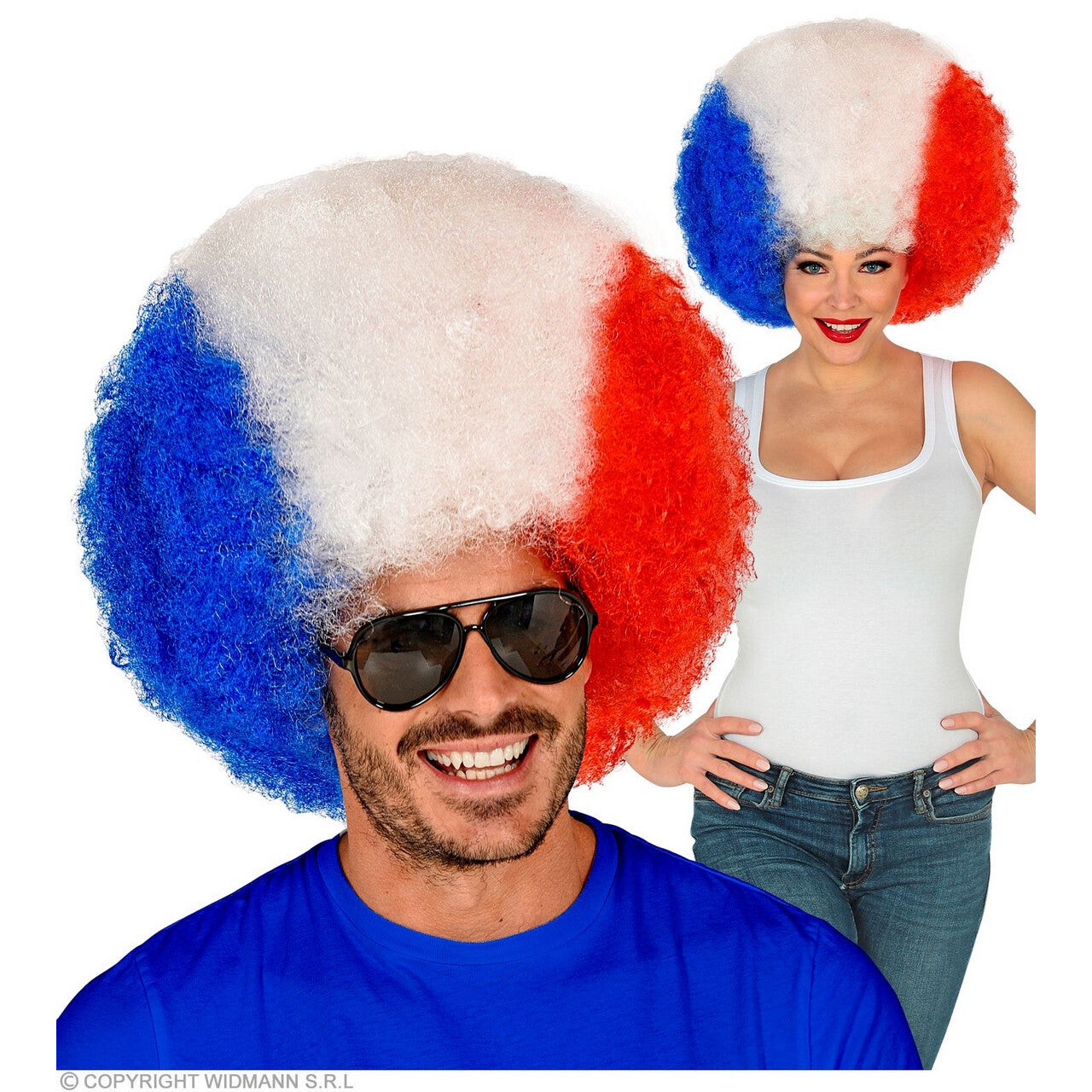 Op deze afbeelding zie je een Accessoires, van het merk Widmann. Super Afro Pruik Frankrijk