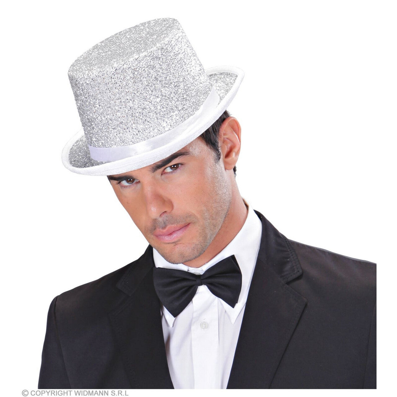 Op deze afbeelding zie je een Accessoires, van het merk Widmann. Zilveren Show Meester Hoed, Zilver