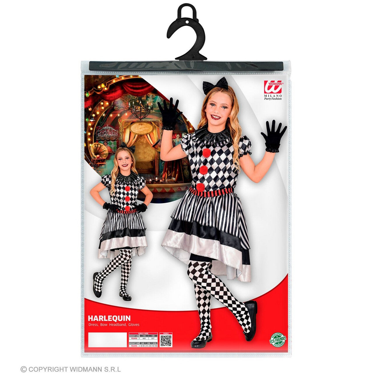 Op deze afbeelding zie je een Kostuums, van het merk Widmann. Speelse Harlekijn Pop Kind Meisje Kostuum