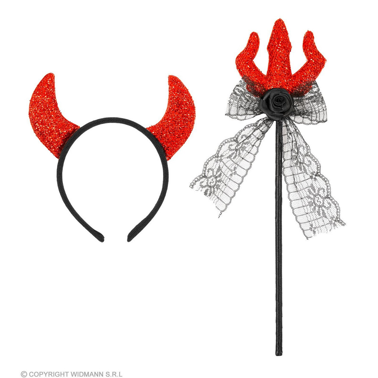 Op deze afbeelding zie je een Accessoires, van het merk Widmann. Duivelse Set Hoorntjes Met Drietand