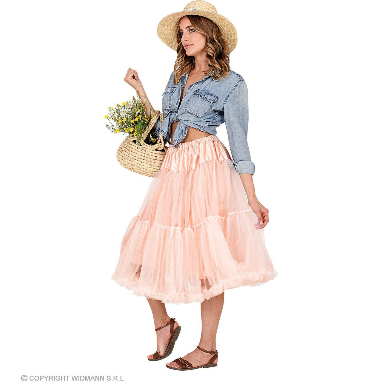 Op deze afbeelding zie je een Kostuums, van het merk Widmann. Knielange Tulle Rok Petticoat 65 Centimeter Antiek Rose Vrouw