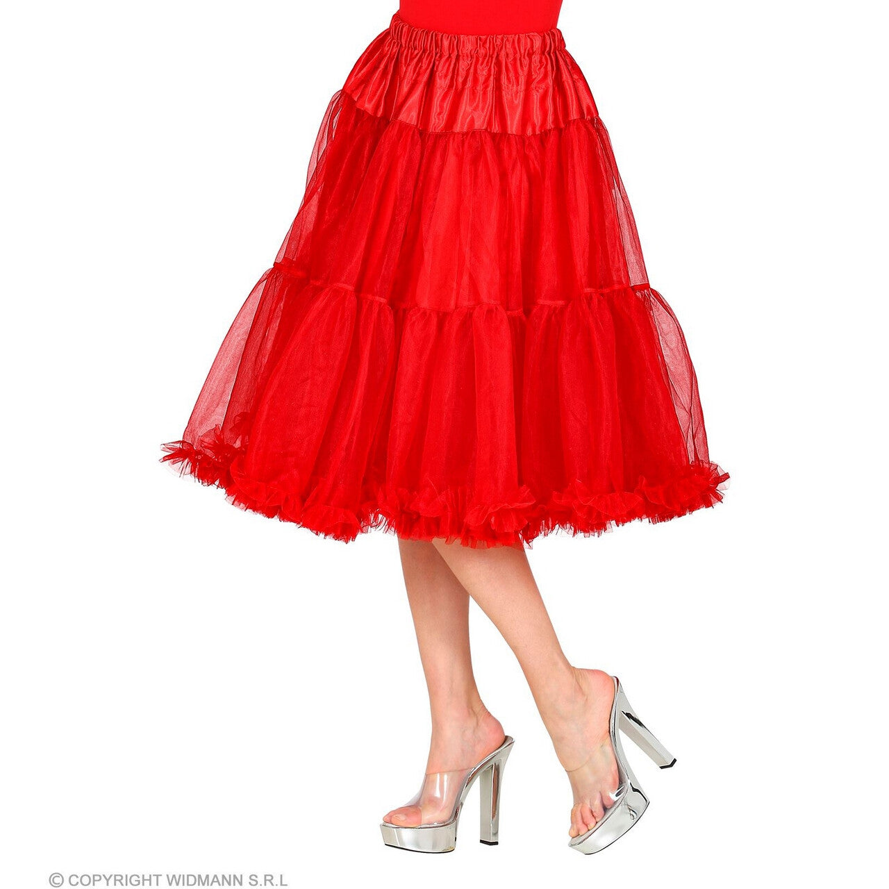 Op deze afbeelding zie je een Kostuums, van het merk Widmann. Knielange Rok Petticoat 65 Centimeter Rood Vrouw