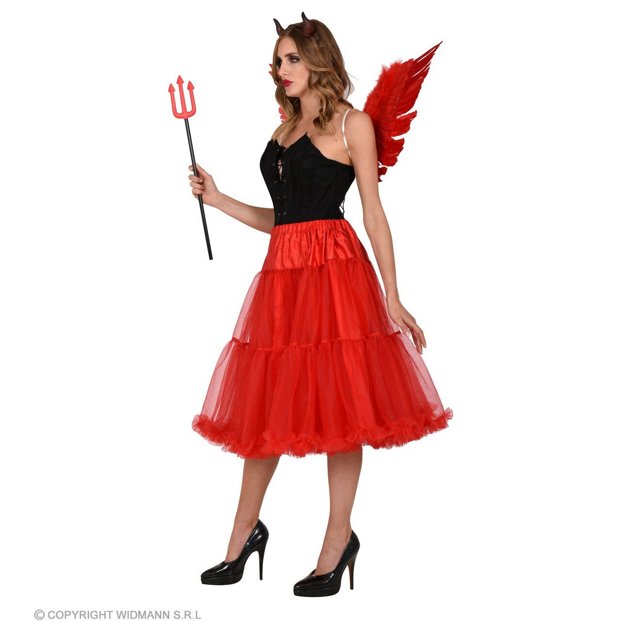 Op deze afbeelding zie je een Kostuums, van het merk Widmann. Knielange Rok Petticoat 65 Centimeter Rood Vrouw