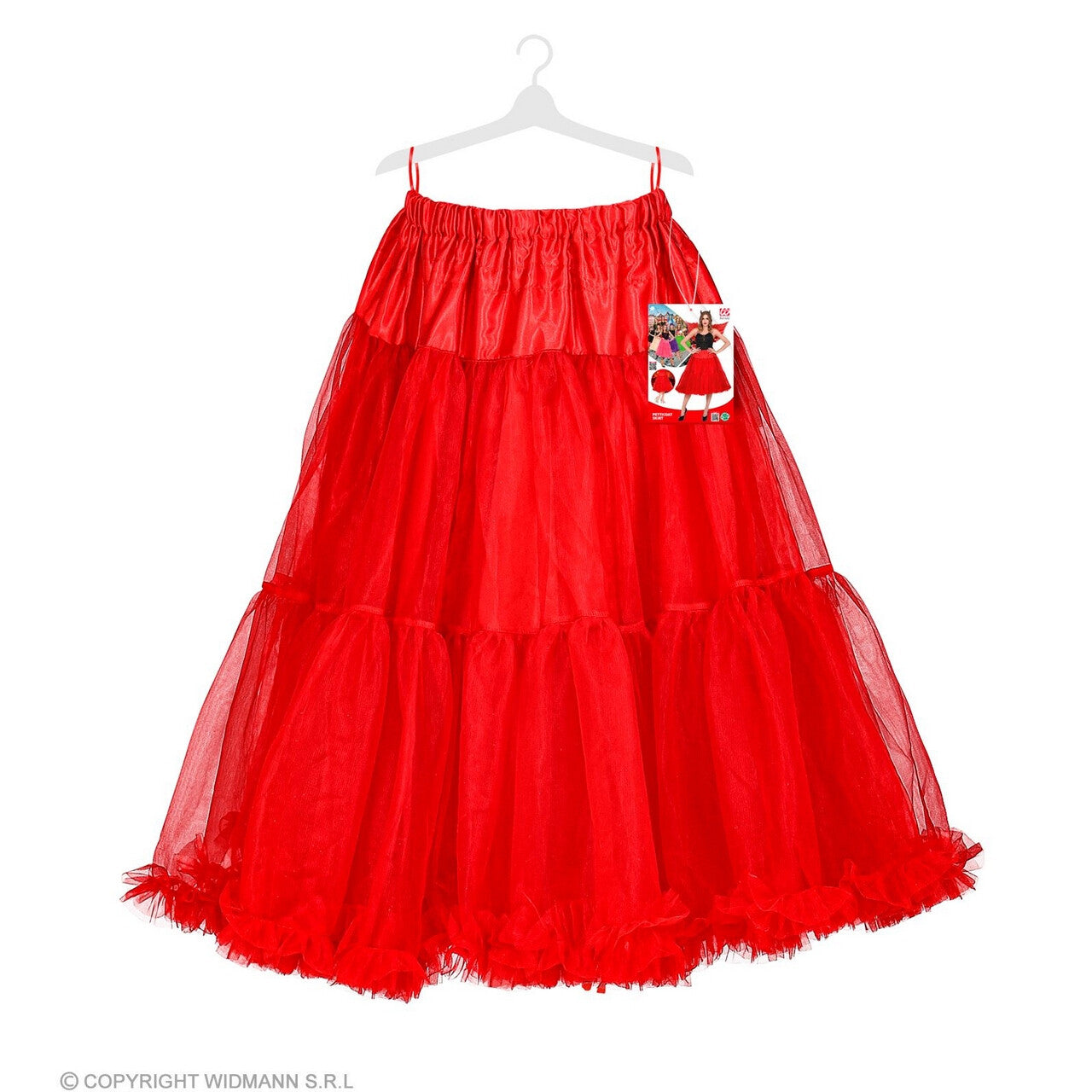 Op deze afbeelding zie je een Kostuums, van het merk Widmann. Knielange Rok Petticoat 65 Centimeter Rood Vrouw