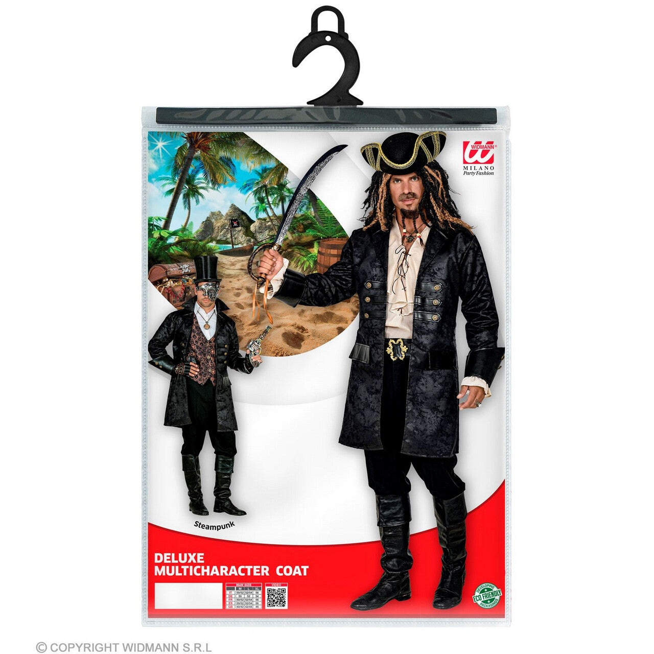 Op deze afbeelding zie je een Kostuums, van het merk Widmann. Lederlook Steampunk Piraat Jas Serano Man