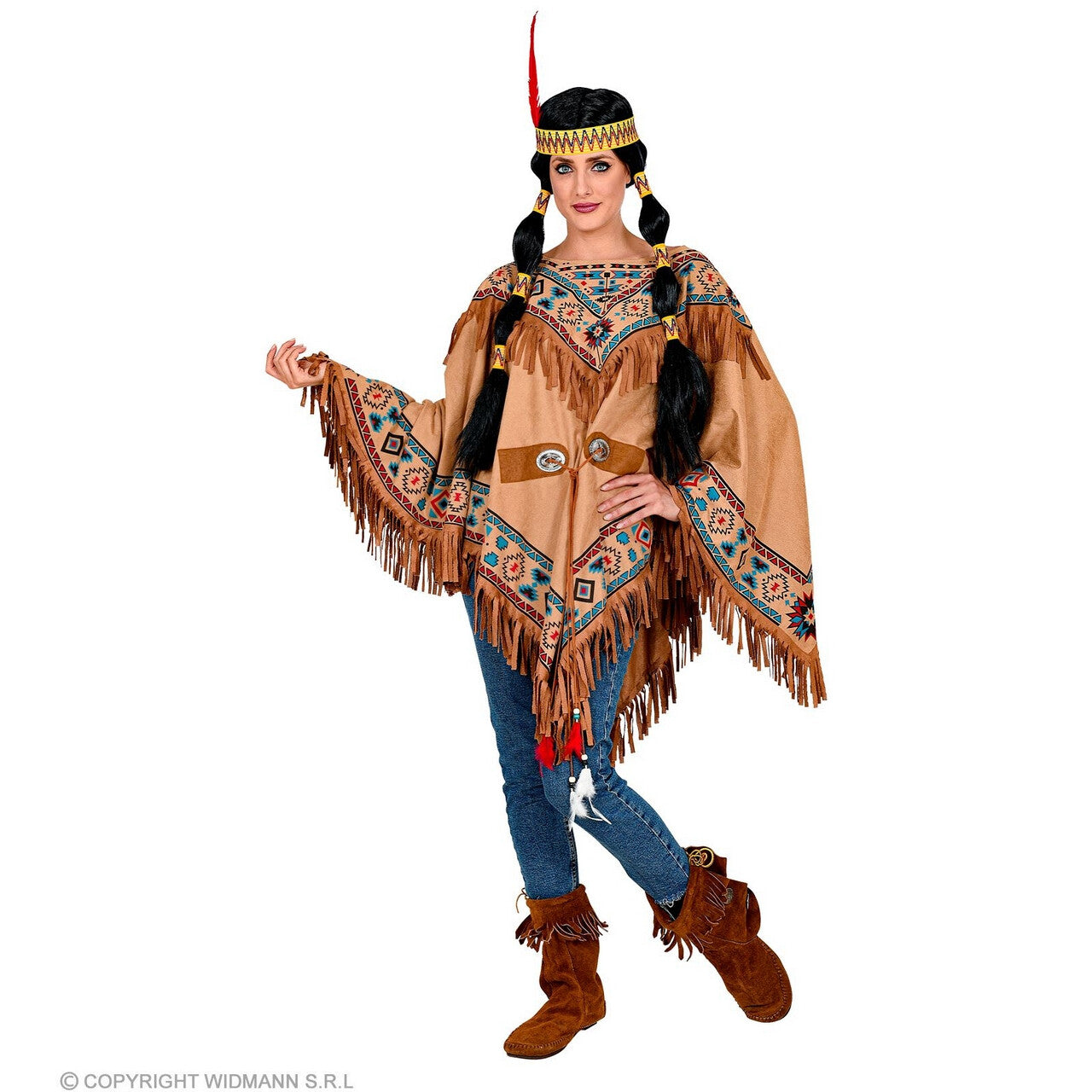 Op deze afbeelding zie je een Kostuums, van het merk Widmann. Traditionele Poncho Indiaan Met Franjes Kostuum