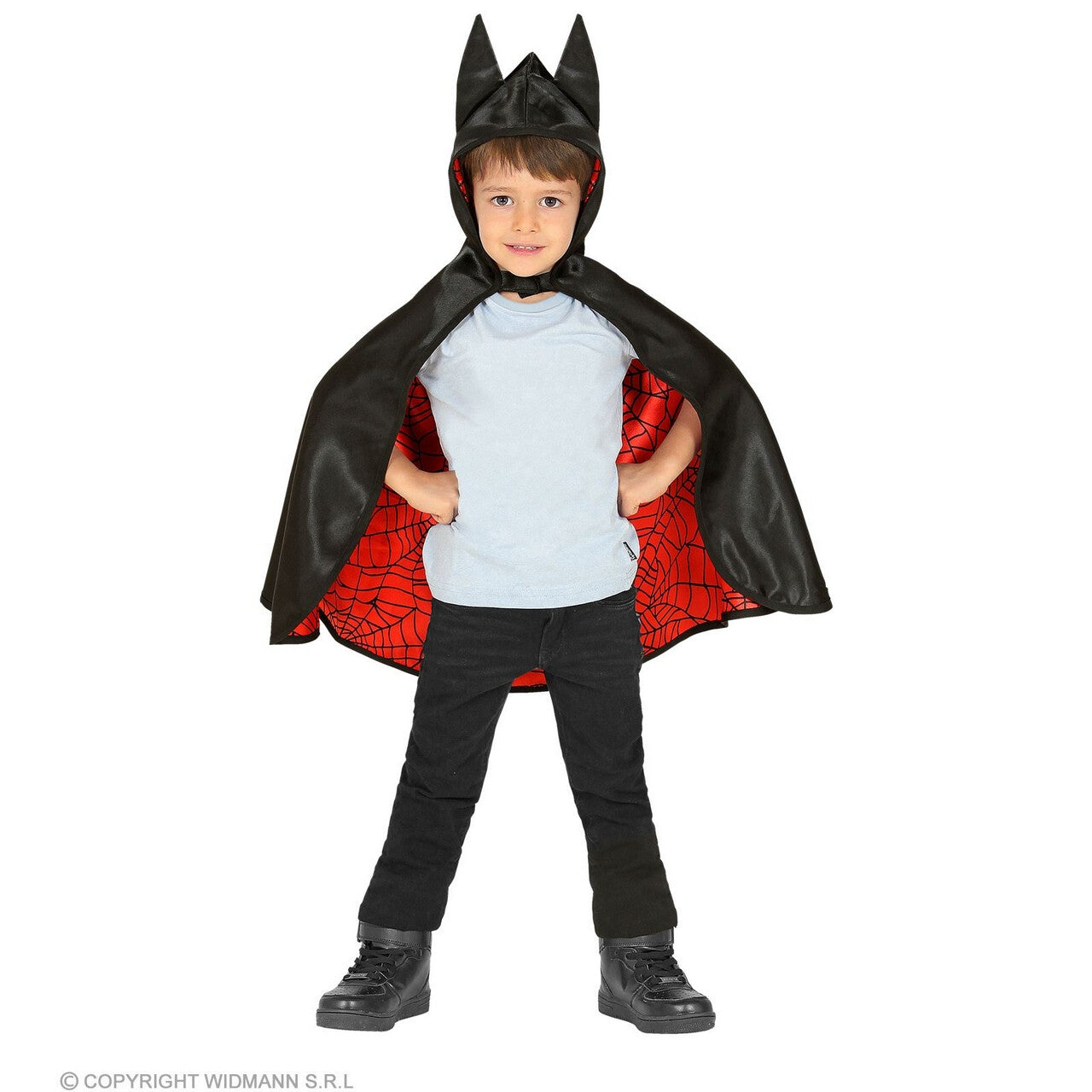 Op deze afbeelding zie je een Kostuums, van het merk Widmann. Batman Of Spiderman Omkeerbare Cape Kind