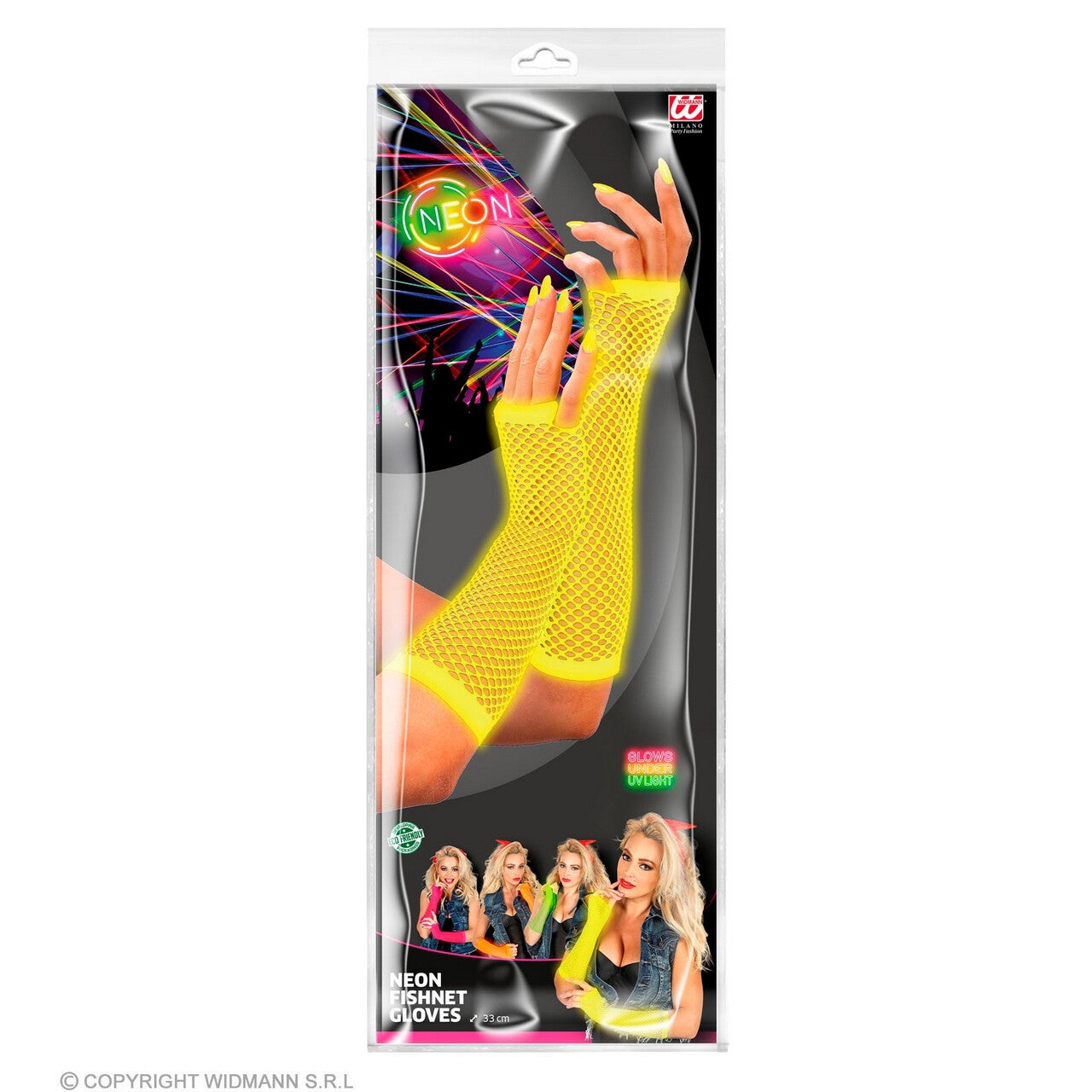 Op deze afbeelding zie je een Accessoires, van het merk Widmann. Vingerloze Handschoenen Lang Neon Geel